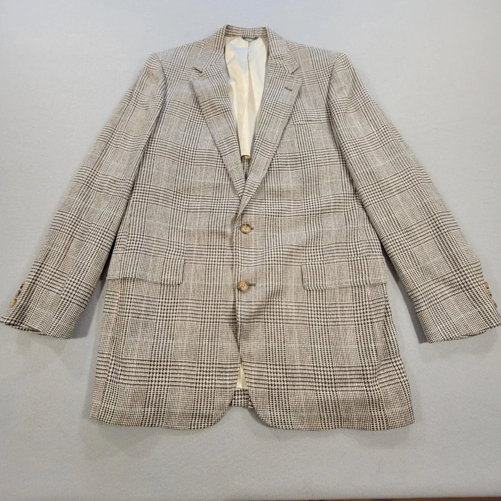 Vintage Granger Owings Blazer 42XL Gray Black Plaid Wool Sport Coat USA‎ Classic